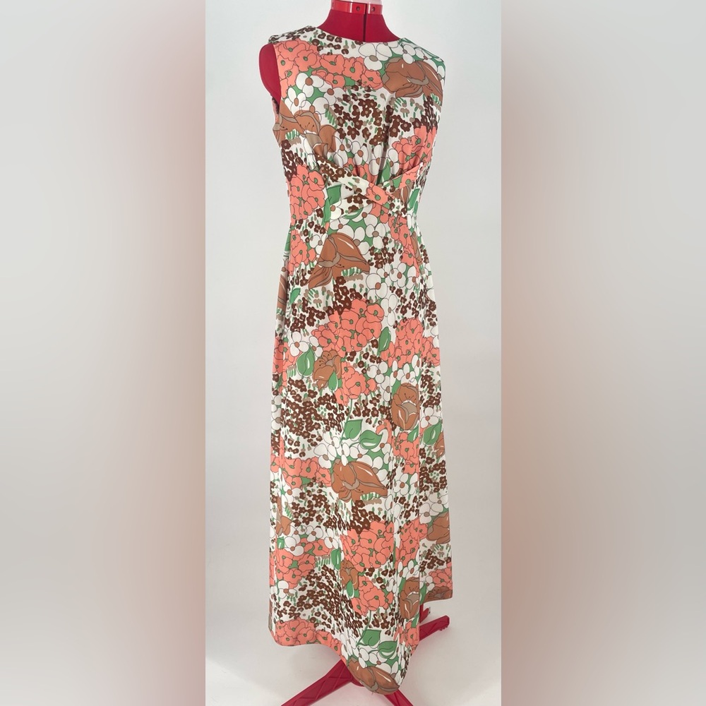 1960s Mod Floral Print Maxi Dress With Criss Cross Waist Detail - Picture 3 of 11